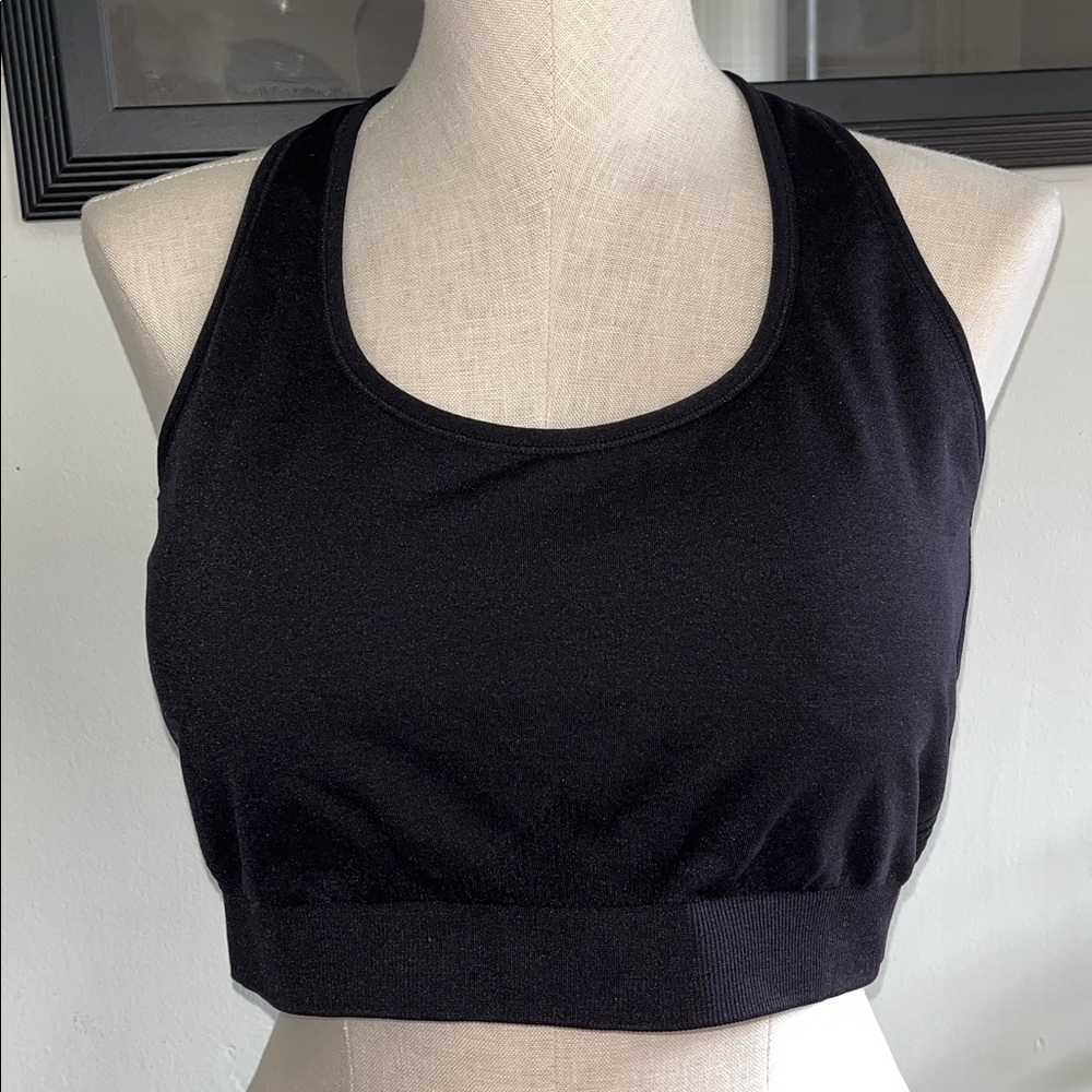 Tek Gear light support Black Racerback Crop sport Bra with Small Back Logo 2XL